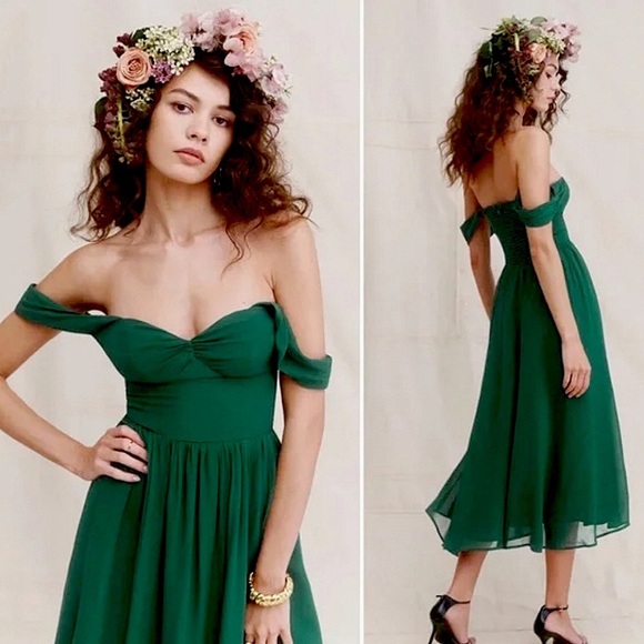 Reformation Dresses & Skirts - Reformation Violet Midi Off the Shoulder Formal Dress in Green Size 12